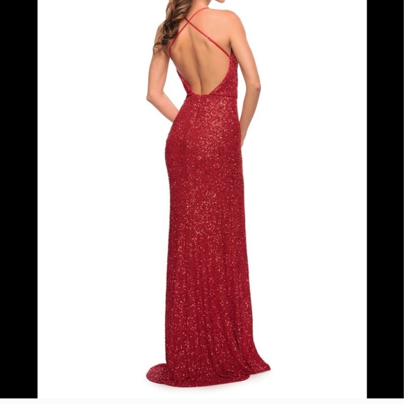 Scala silk Sequined wedding Prom Dress Size 4 red Sequins elegant - Picture 9 of 17
